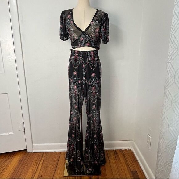 Widow Black Dark Floral Mesh Pant Set XL Whimsigoth Dark Romance Feminine Witchy - Picture 4 of 15